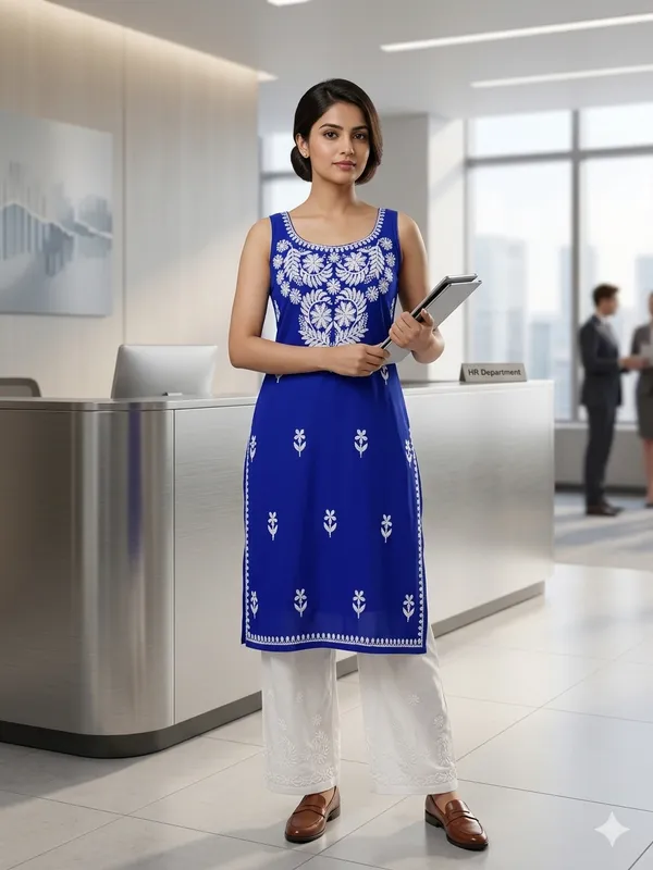 Royal_Blue_Rayon_Lucknowi_Chikankari_Embroidered_Kurti_with_Plazzo_Set-_Perfect_Office_&_Casual_Wear