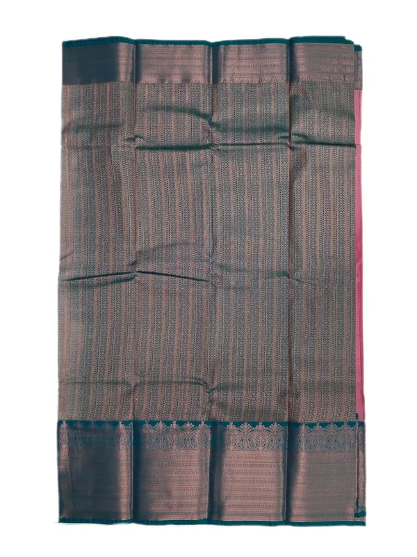 Rose_Pink_Body_With_Deep_Teal_Contrast_Border_Pure_Soft_Silk_Saree_With_Blouse