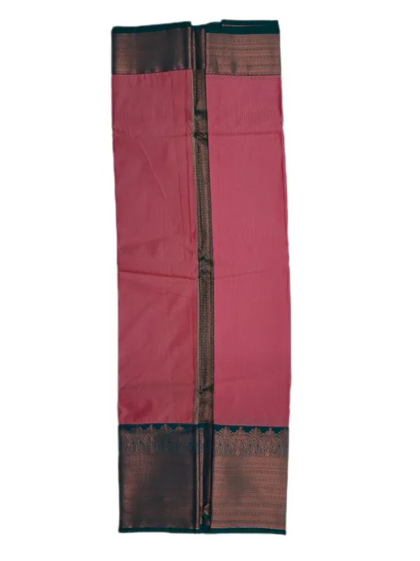 Rose_Pink_Body_With_Deep_Teal_Contrast_Border_Pure_Soft_Silk_Saree_With_Blouse