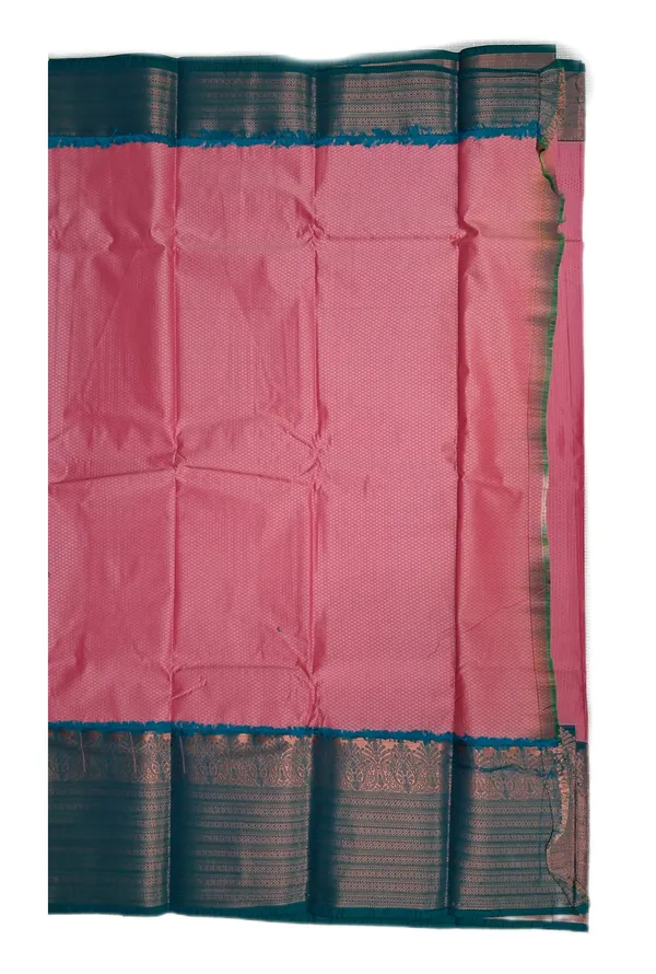 Rose_Pink_Body_With_Deep_Teal_Contrast_Border_Pure_Soft_Silk_Saree_With_Blouse