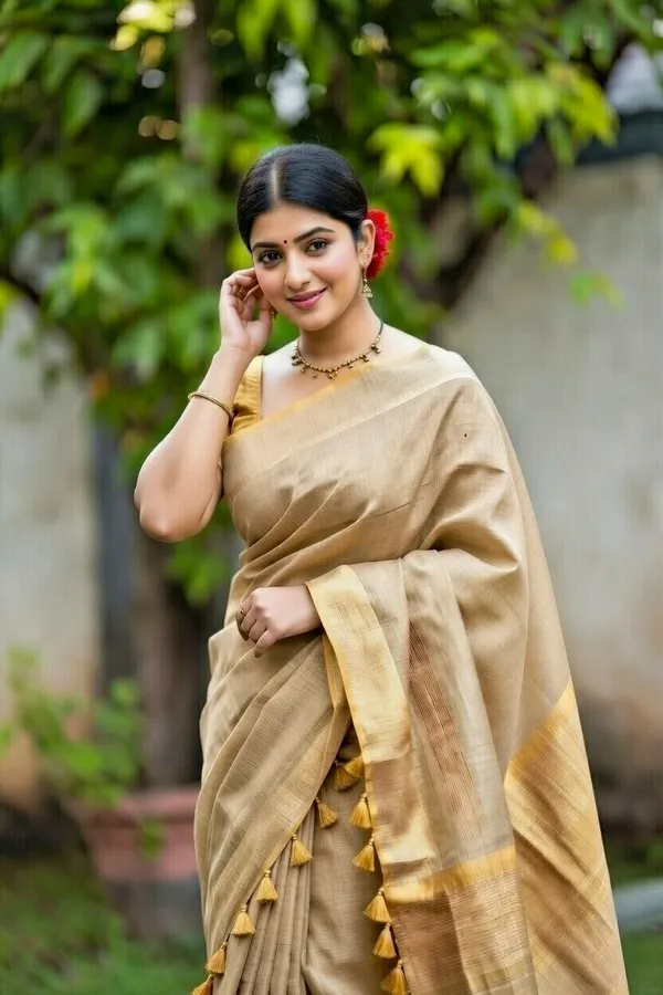 Tissue_crush_linen_silk_saree_with_blouse_-_Beige_colour_with_golden_zari_work