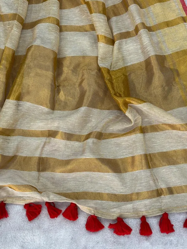 Tissue_crush_linen_silk_saree_with_blouse_-_Beige_colour_with_golden_zari_work
