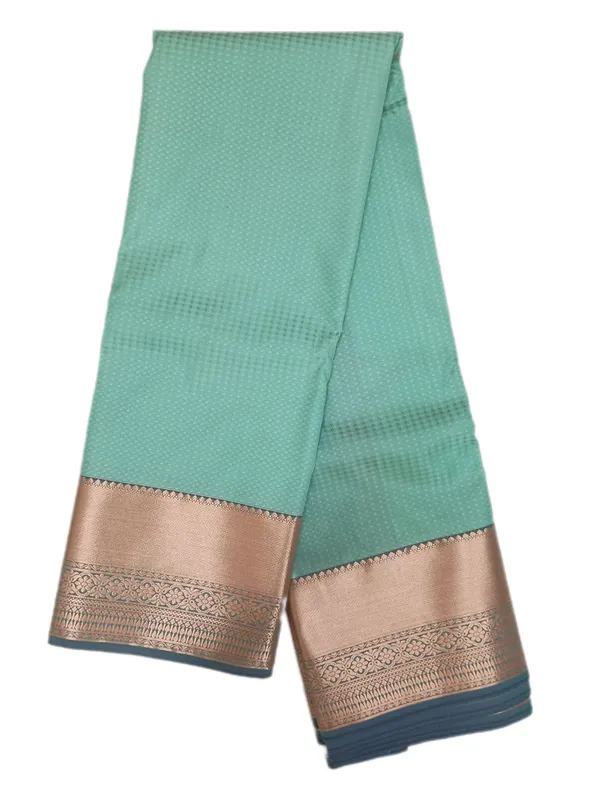 Seafoam_Green_With_Broad_Antique_Copper_Zari_Border_Pure_Soft_Silk_Saree_With_Blouse