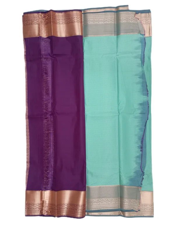 Seafoam_Green_With_Broad_Antique_Copper_Zari_Border_Pure_Soft_Silk_Saree_With_Blouse
