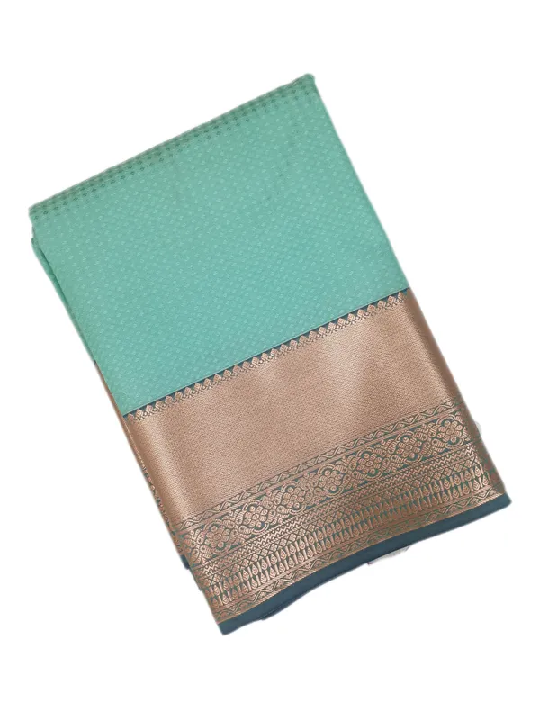 Seafoam_Green_With_Broad_Antique_Copper_Zari_Border_Pure_Soft_Silk_Saree_With_Blouse