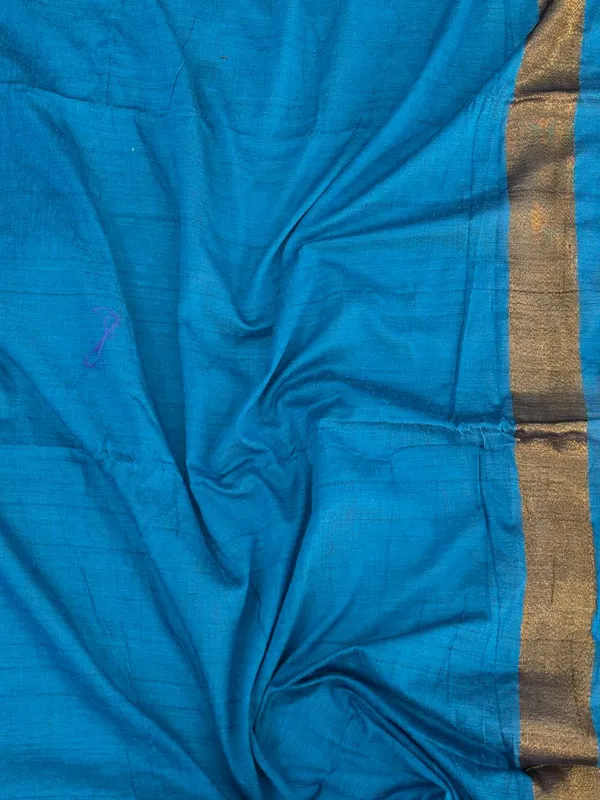 Khadi_cotton_saree_with_Blouse_-_Sky_blue_color_with_golden_lagdi_pallu_work