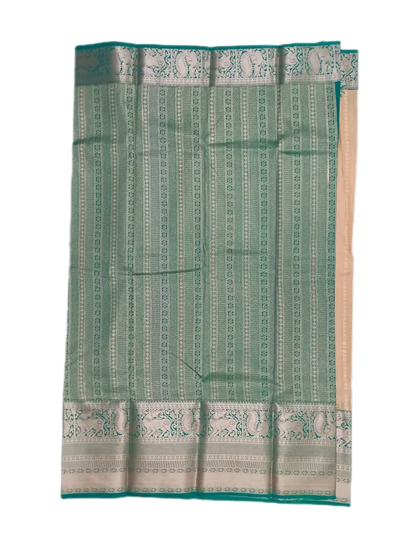 Luminous_Ivory_Soft_Cream_Emerald_Green_With_Silver_Zari_Elephant_And_Peacock_Motifs_Pure_Soft_Silk_Saree_With_Blouse
