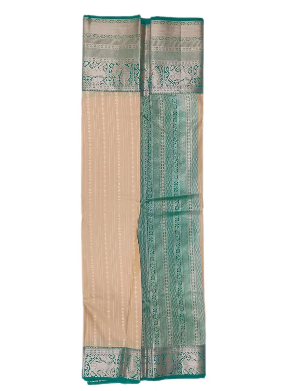 Luminous_Ivory_Soft_Cream_Emerald_Green_With_Silver_Zari_Elephant_And_Peacock_Motifs_Pure_Soft_Silk_Saree_With_Blouse