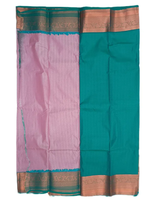 Blush_Mauve_With_Emerald_Green_Contrast_Border_Pure_Kanjivaram_Soft_Silk_Saree_With_Blouse