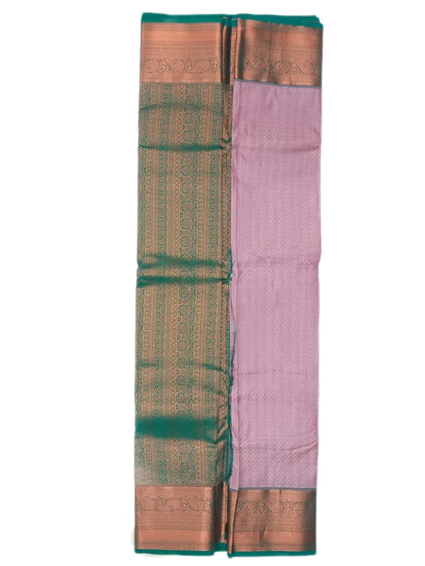 Blush_Mauve_With_Emerald_Green_Contrast_Border_Pure_Kanjivaram_Soft_Silk_Saree_With_Blouse
