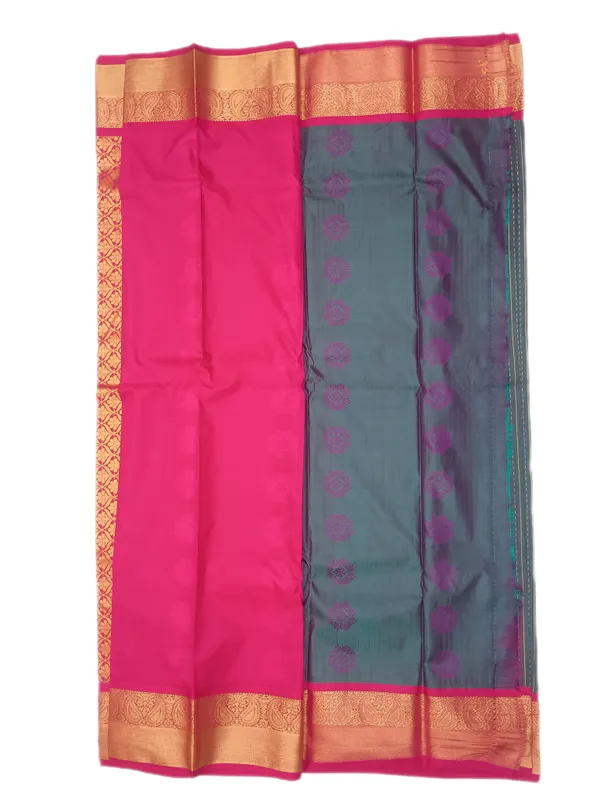 Emerald_Green_With_Rani_Pink_Contrast_Border_Pure_Kanjivaram_Soft_Silk_Saree_With_Blouse