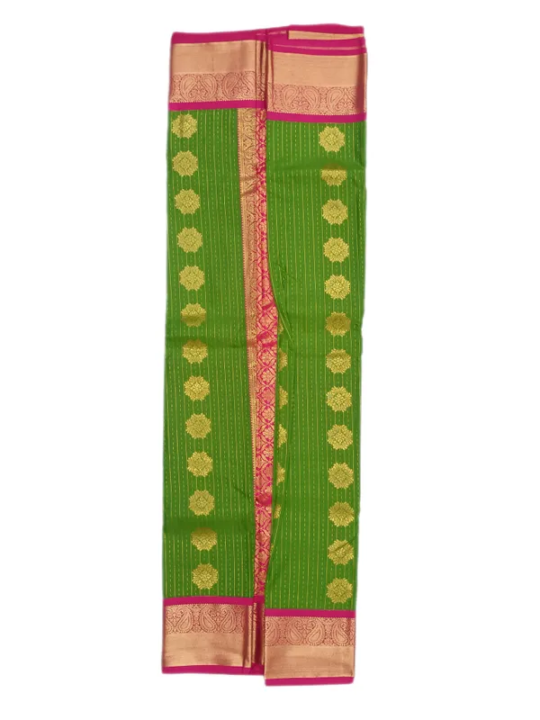 Parrot_Green_Body_With_Rani_Pink_Contrast_Border_Pure_Kanjivaram_Soft_Silk_Saree_With_Blouse