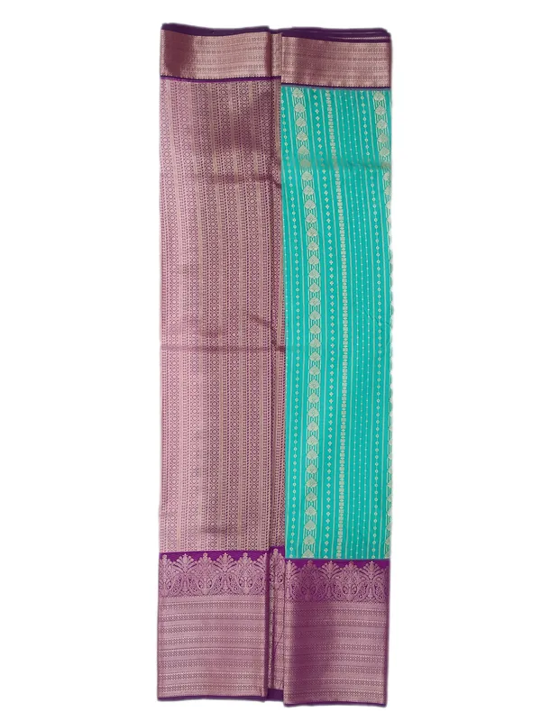 Aqua_Teal_With_Royal_Orchid_Border_Pure_Kanjivaram_Soft_Silk_Saree_With_Blouse