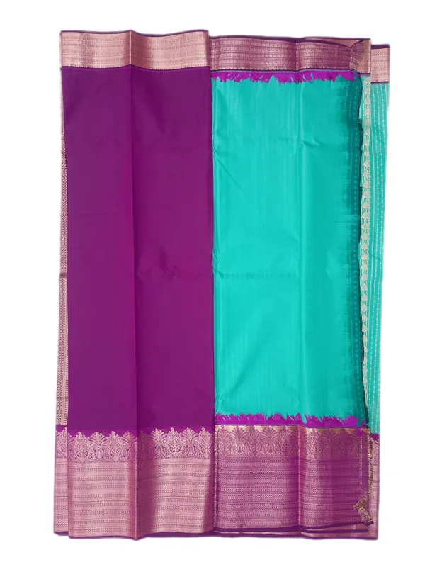 Aqua_Teal_With_Royal_Orchid_Border_Pure_Kanjivaram_Soft_Silk_Saree_With_Blouse