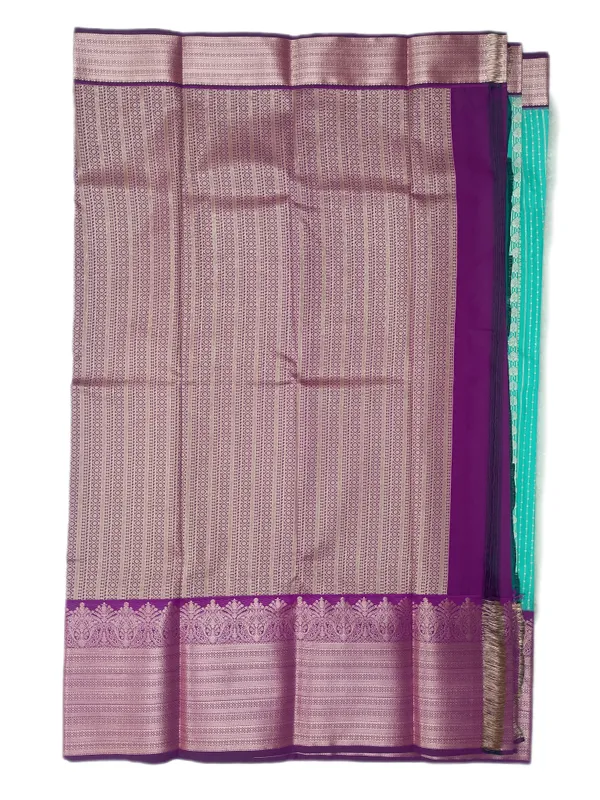 Aqua_Teal_With_Royal_Orchid_Border_Pure_Kanjivaram_Soft_Silk_Saree_With_Blouse