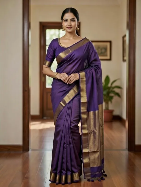 Khadi_cotton_saree_with_Blouse_-_Deep_amethyst-purple_with_golden_lagdi_pallu_work