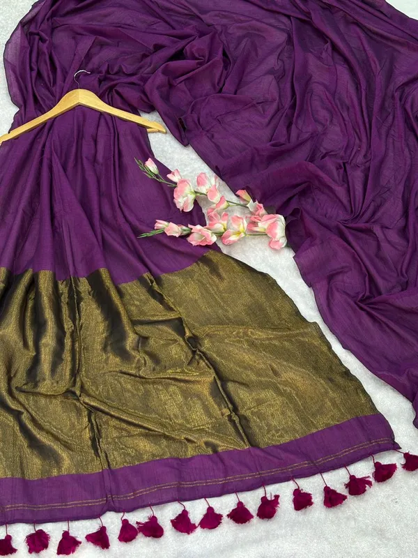 Khadi_cotton_saree_with_Blouse_-_Deep_amethyst-purple_with_golden_lagdi_pallu_work