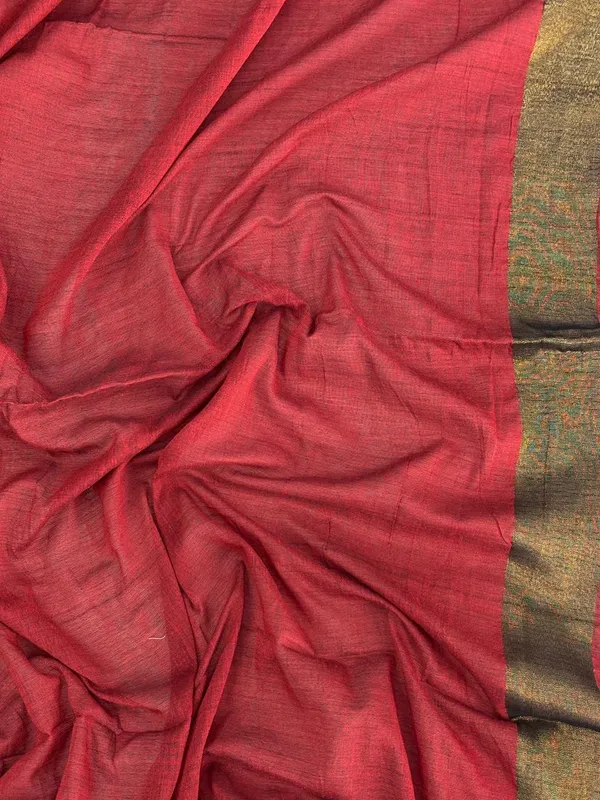 Khadi_cotton_saree_with_Blouse_-_Deep_crimson-red_with_golden_lagdi_pallu_work