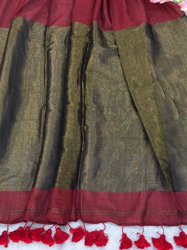 Khadi_cotton_saree_with_Blouse_-_Deep_crimson-red_with_golden_lagdi_pallu_work