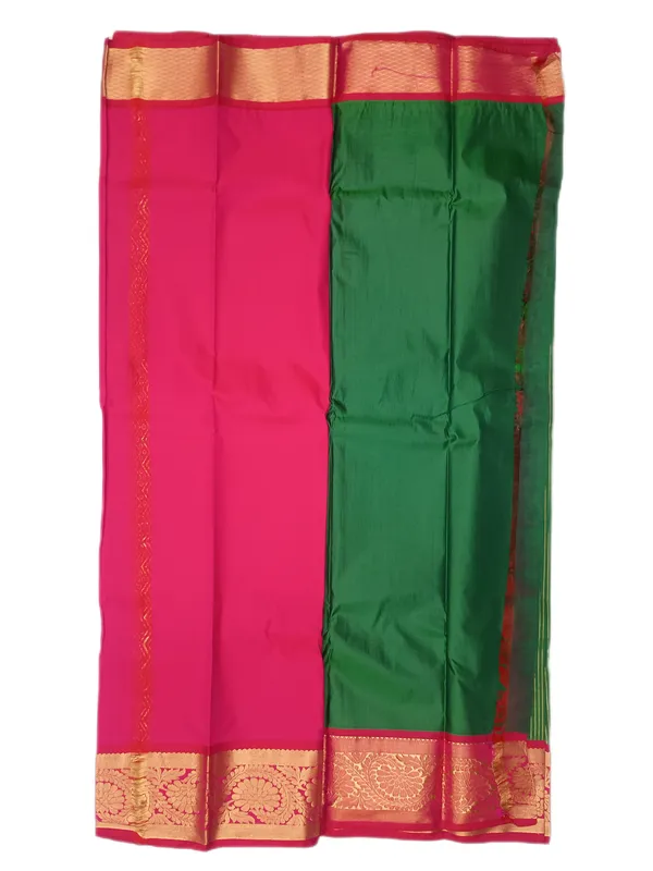 Emerald_Green_With_Rani_Pink_Grand_Zari_Border_Pure_Kanjivaram_Soft_Silk_Saree_With_Blouse
