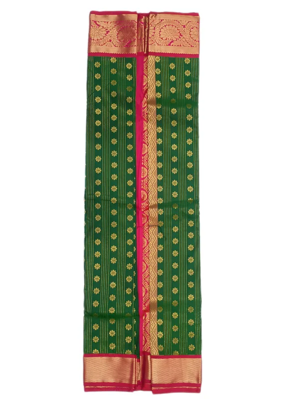 Emerald_Green_With_Rani_Pink_Grand_Zari_Border_Pure_Kanjivaram_Soft_Silk_Saree_With_Blouse