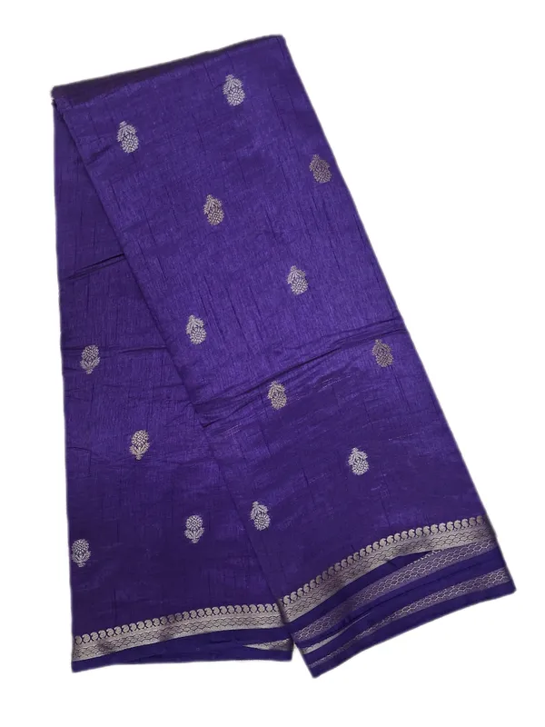 Deep_Violet_Royal_Purple_With_Minimal_Silver_And_Gold_Zari_Buttas_And_Antique_Silver_Zari_Border_Fancy_Soft_Silk_Saree_With_Blouse