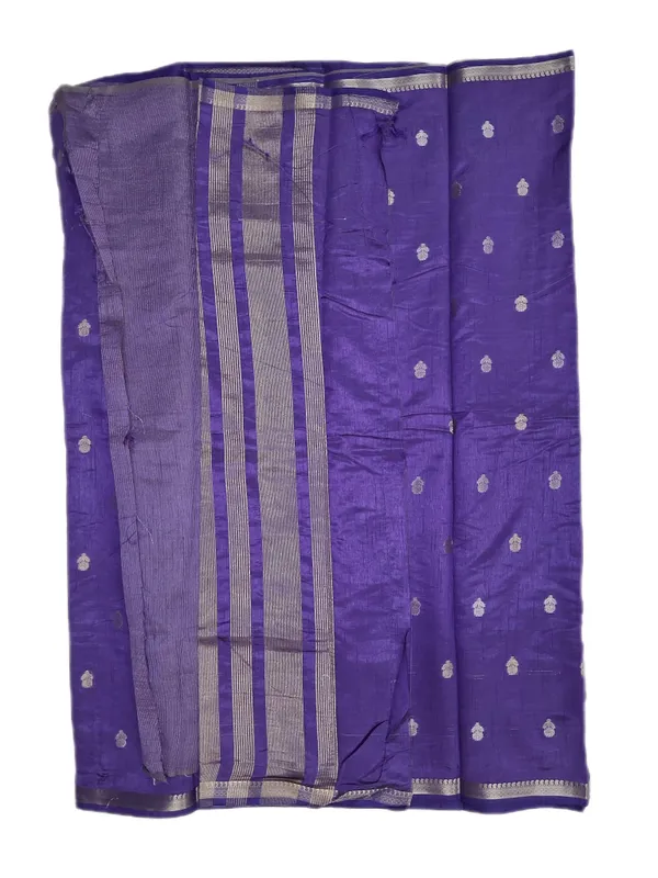 Deep_Violet_Royal_Purple_With_Minimal_Silver_And_Gold_Zari_Buttas_And_Antique_Silver_Zari_Border_Fancy_Soft_Silk_Saree_With_Blouse