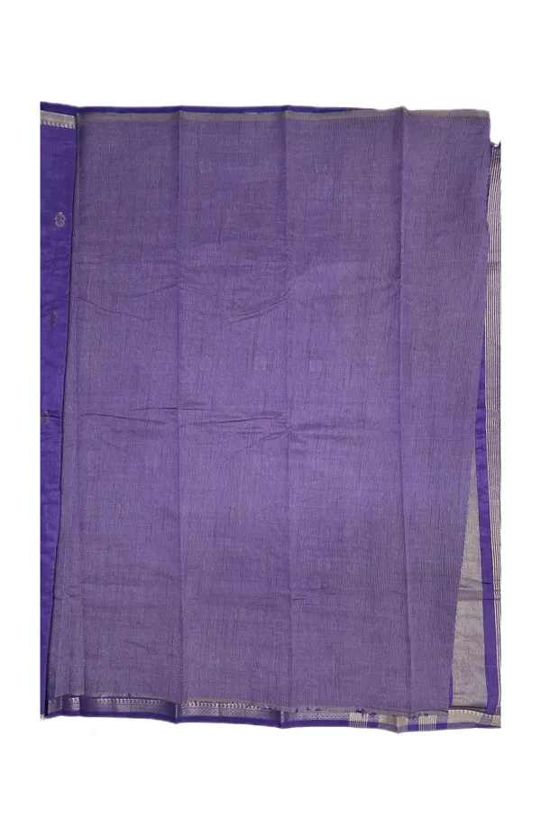 Deep_Violet_Royal_Purple_With_Minimal_Silver_And_Gold_Zari_Buttas_And_Antique_Silver_Zari_Border_Fancy_Soft_Silk_Saree_With_Blouse
