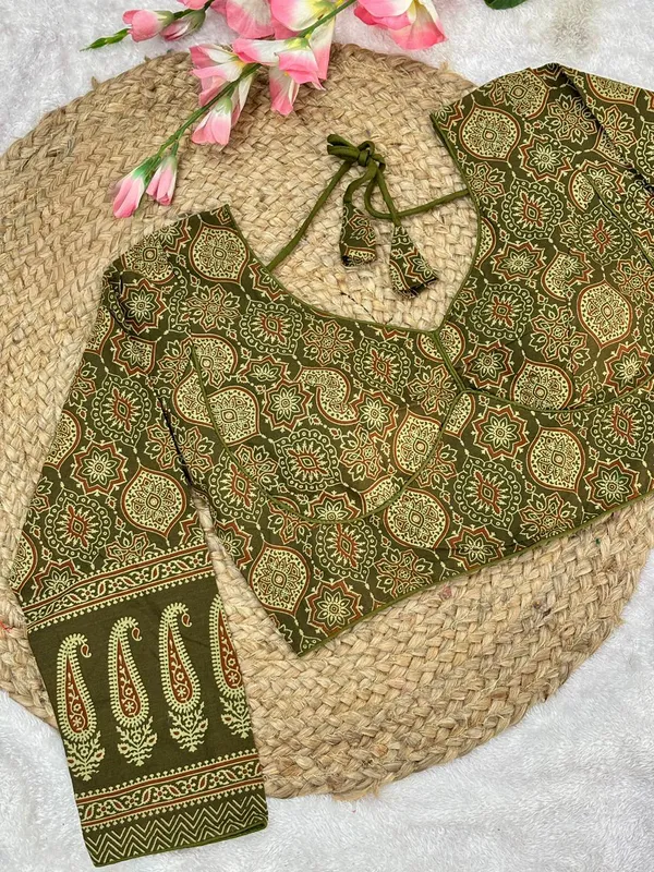 Pure_Cotton_Ready_made_Blouse_-_Mahendi_green_color