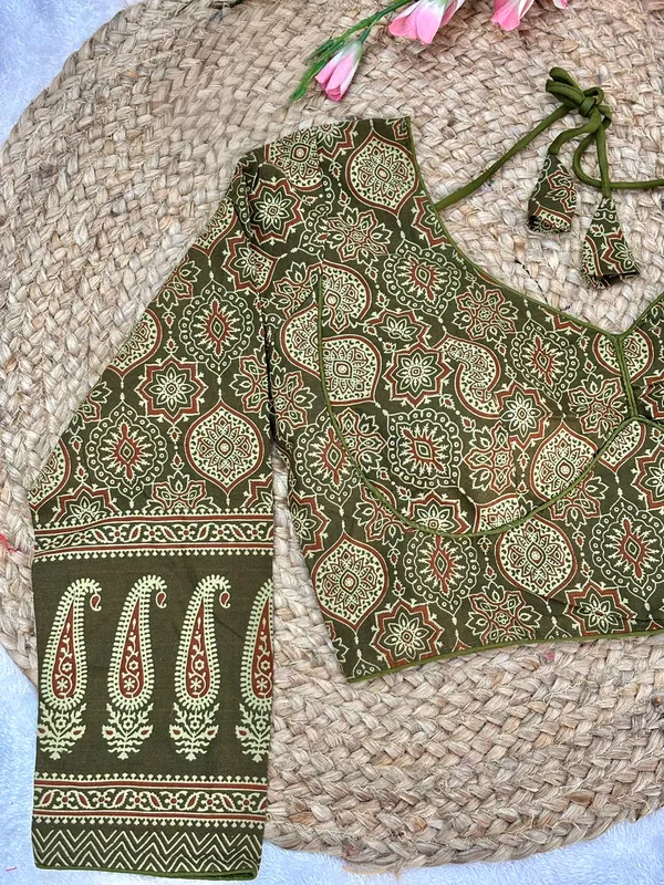 Pure_Cotton_Ready_made_Blouse_-_Mahendi_green_color