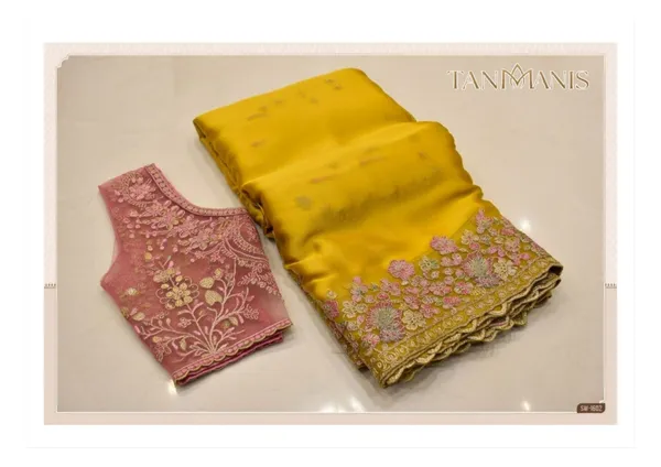 Fancy_Tissue_georgette_Saree_with_Blouse_-_Regal_Mustard_Gold_with_Blush_Pink_Accents