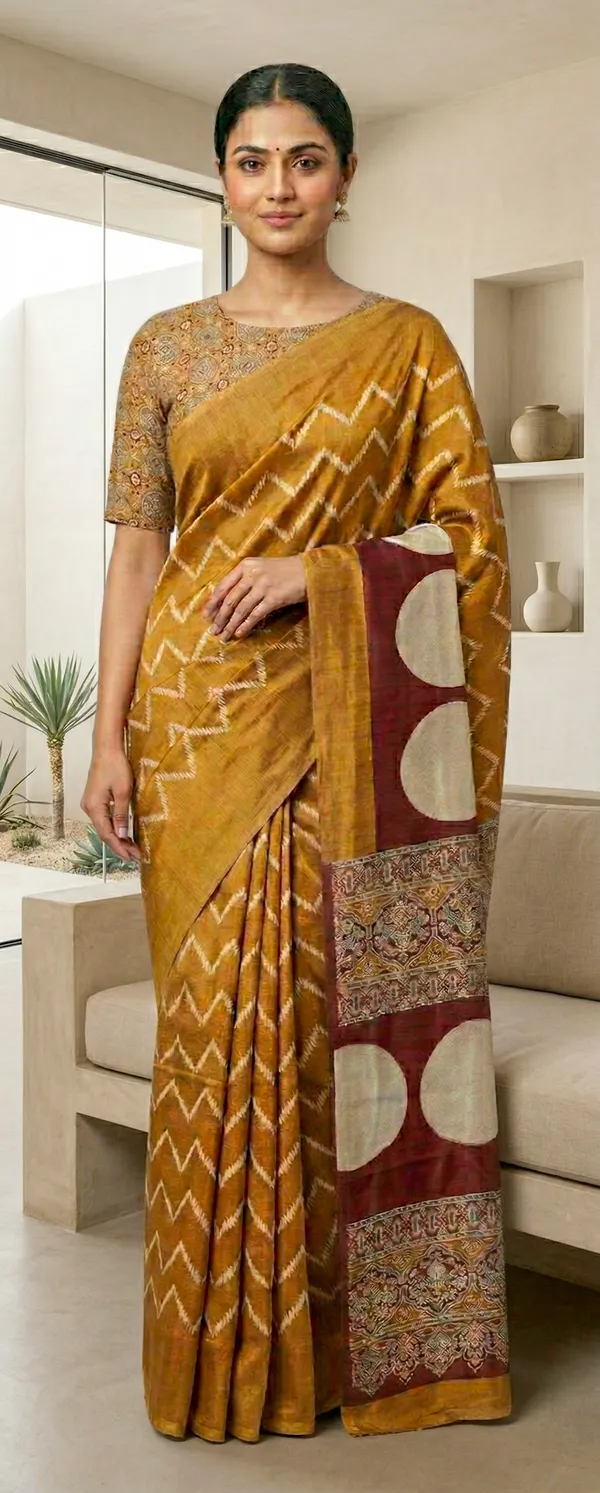 Modal_Silk_with_Block_Print_saree_with_Blouse_-_Saffron_ochre_with_ivory_detailing