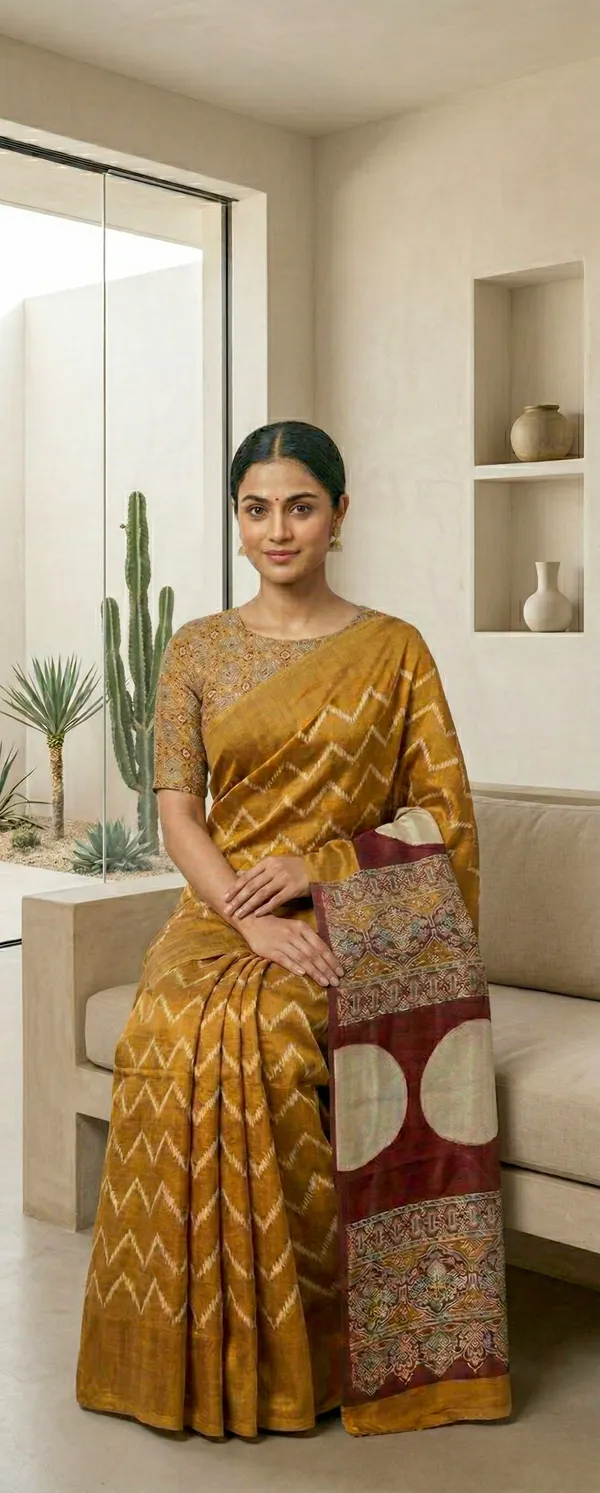 Modal_Silk_with_Block_Print_saree_with_Blouse_-_Saffron_ochre_with_ivory_detailing