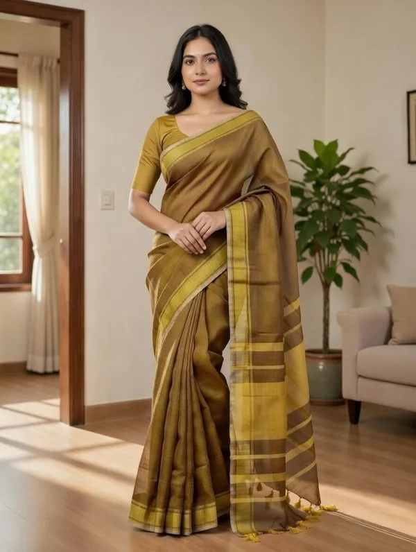 Tissue_crush_linen_silk_saree_-_Brown_colour_with_golden_zari_work