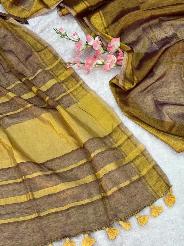 Tissue_crush_linen_silk_saree_-_Brown_colour_with_golden_zari_work