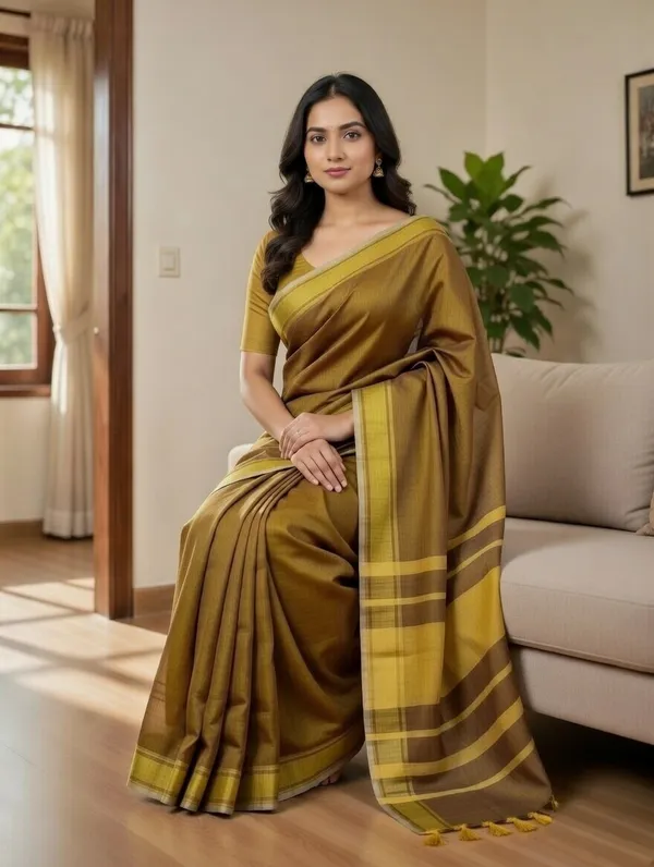 Tissue_crush_linen_silk_saree_-_Brown_colour_with_golden_zari_work