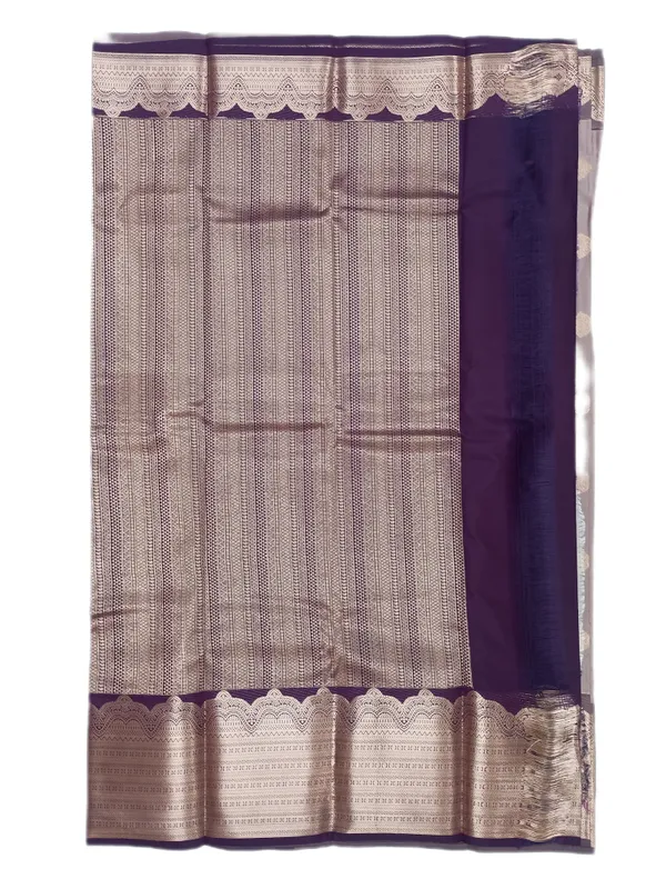 Taupe_Grey_With_Royal_Plum_Contrast_Pure_Kanjivaram_Soft_Silk_Saree_With_Blouse