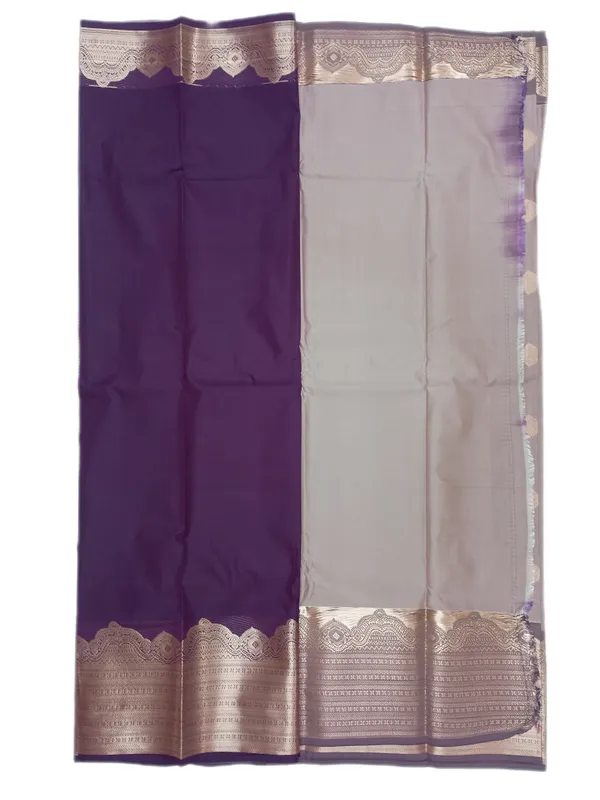 Taupe_Grey_With_Royal_Plum_Contrast_Pure_Kanjivaram_Soft_Silk_Saree_With_Blouse