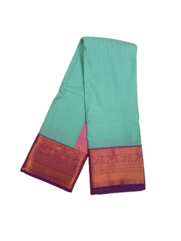 Mint_Aqua_With_Royal_Magenta_Contrast_Border_Pure_Kanjivaram_Soft_Silk_Saree_With_Blouse