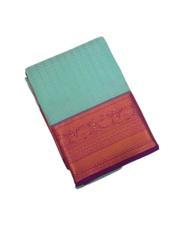 Mint_Aqua_With_Royal_Magenta_Contrast_Border_Pure_Kanjivaram_Soft_Silk_Saree_With_Blouse