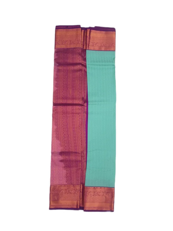 Mint_Aqua_With_Royal_Magenta_Contrast_Border_Pure_Kanjivaram_Soft_Silk_Saree_With_Blouse