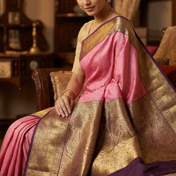 Blush_Pink_With_Royal_Plum_Border_Pure_Kanjivaram_Soft_Silk_Saree_With_Blouse