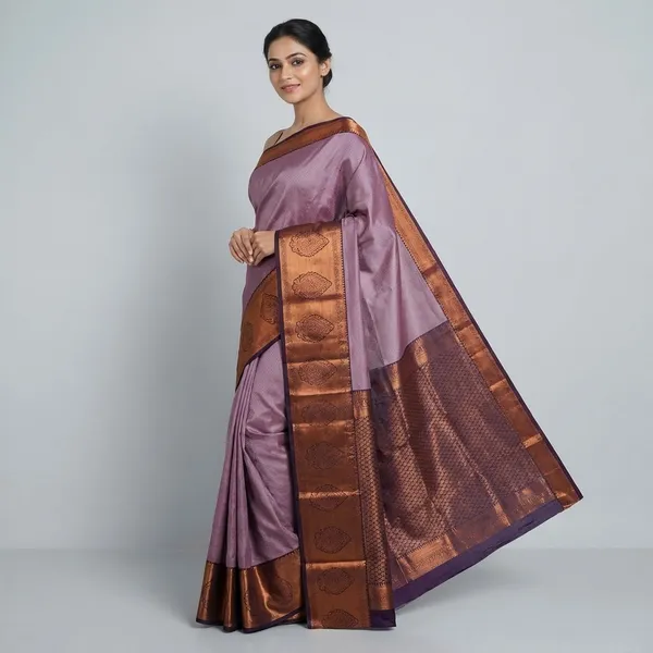 Pink_Lavender_With_Antique_Copper_Zari_Border_With_Paisley_Motifs_Pure_Soft_Silk_Saree_With_Blouse