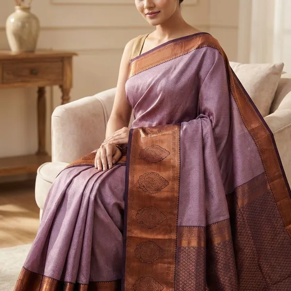 Pink_Lavender_With_Antique_Copper_Zari_Border_With_Paisley_Motifs_Pure_Soft_Silk_Saree_With_Blouse