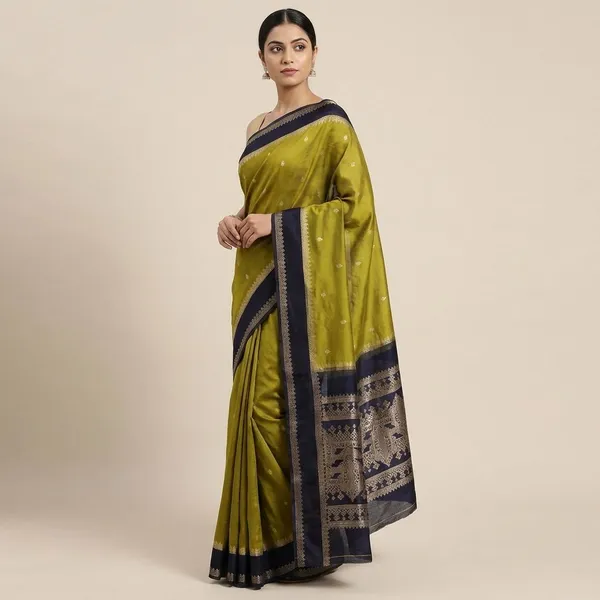 Olive_Green_Chartreuse_Green_With_Midnight_Purple_Silk_Border_Fancy_Soft_Silk_Saree_With_Blouse