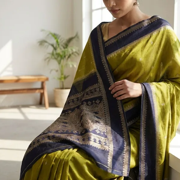 Olive_Green_Chartreuse_Green_With_Midnight_Purple_Silk_Border_Fancy_Soft_Silk_Saree_With_Blouse