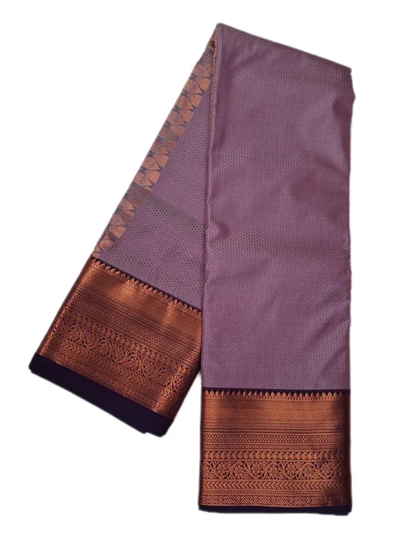 Pink_Lavender_With_Antique_Copper_Zari_And_Deep_Contrast_Accents_Pure_Soft_Silk_Saree_With_Blouse