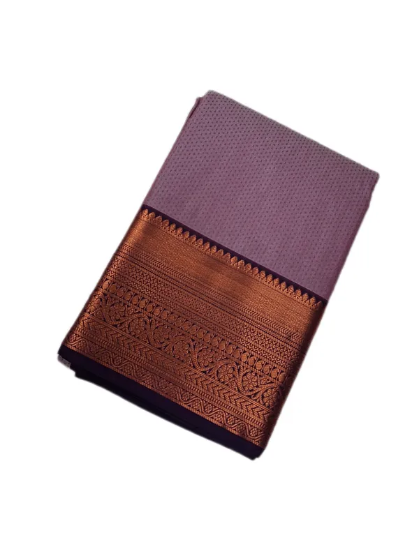 Pink_Lavender_With_Antique_Copper_Zari_And_Deep_Contrast_Accents_Pure_Soft_Silk_Saree_With_Blouse