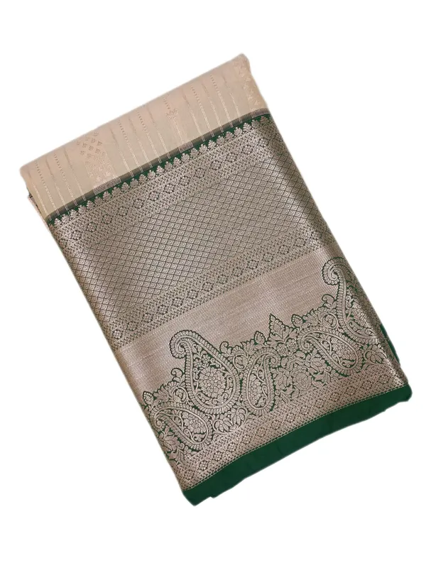 Ivory_Body_With_Emerald_Green_Contrast_Border_Pure_Kanjivaram_Soft_Silk_Saree_With_Blouse