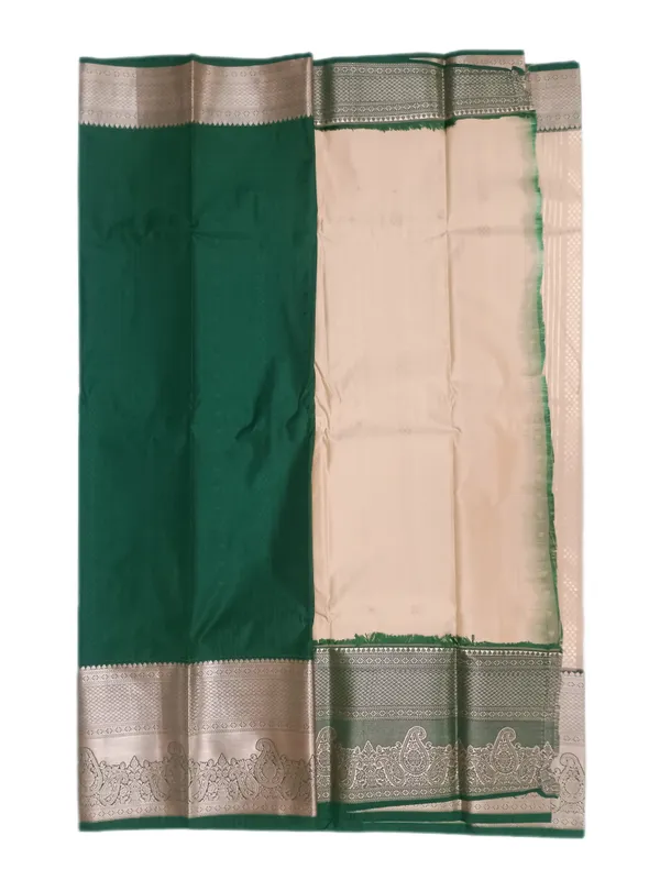 Ivory_Body_With_Emerald_Green_Contrast_Border_Pure_Kanjivaram_Soft_Silk_Saree_With_Blouse